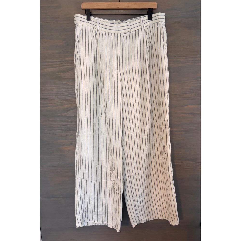 Abercrombie & Fitch Sloane Linen-Blend Tailored Wide Leg Pant Blue Stripe 14R